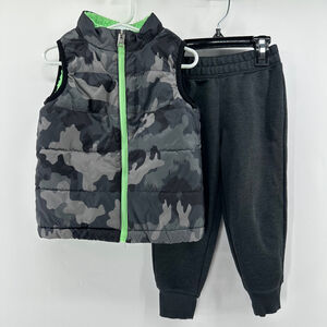 BOYS 3T HURLEY Camo Green PUFFER Vest & Gray Joggers Set SKATER SURFER Kids